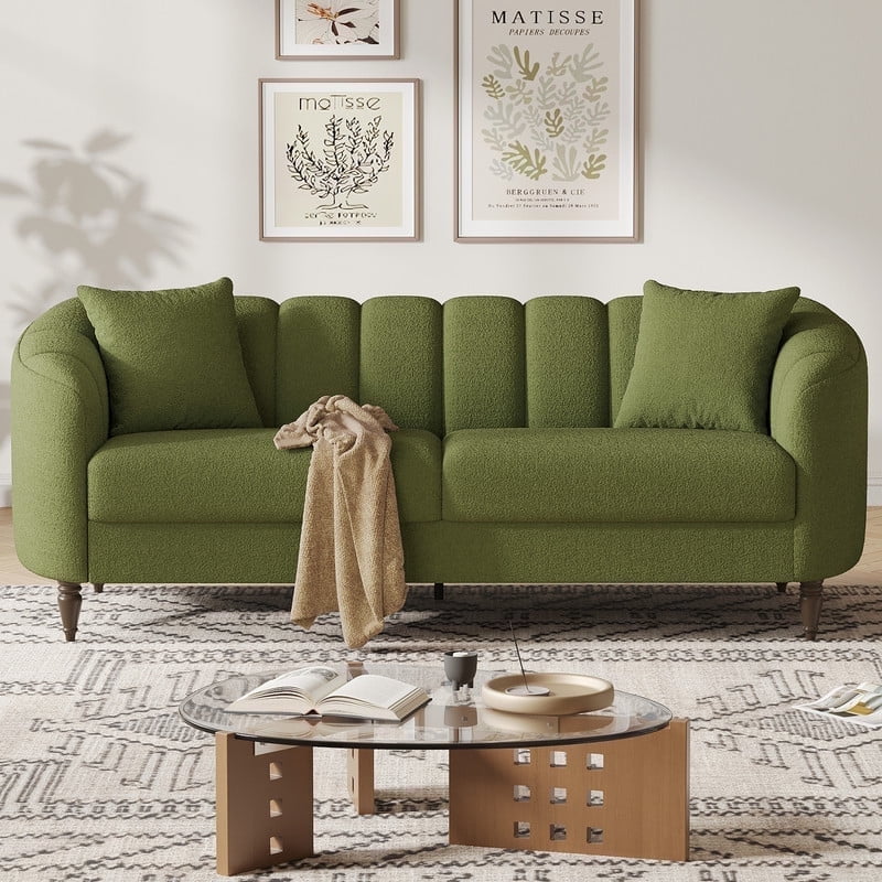 COPIAE 82 Inch Loveseat Sofa,Modern Couch and Sofa,Curved Petal Design Furniture,Sturdy and Easy Installation,Small Sofa for Living Room Bedroom Office and Apartment,Terry Fleece Fabric Green