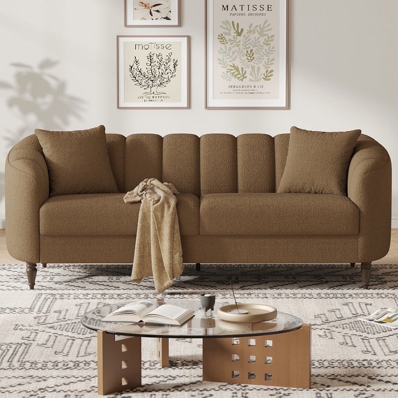 COPIAE 82 Inch Loveseat Sofa,Modern Couch and Sofa,Curved Petal Design Furniture,Sturdy and Easy Installation,Small Sofa for Living Room Bedroom Office and Apartment,Terry Fleece Fabric Brown