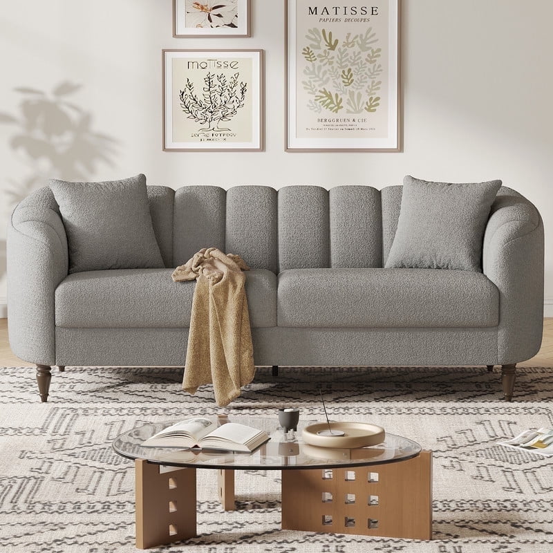 COPIAE 82 Inch Loveseat Sofa,Modern Couch and Sofa,Curved Petal Design Furniture,Sturdy and Easy Installation,Small Sofa for Living Room Bedroom Office and Apartment,Terry Fleece Fabric Gray