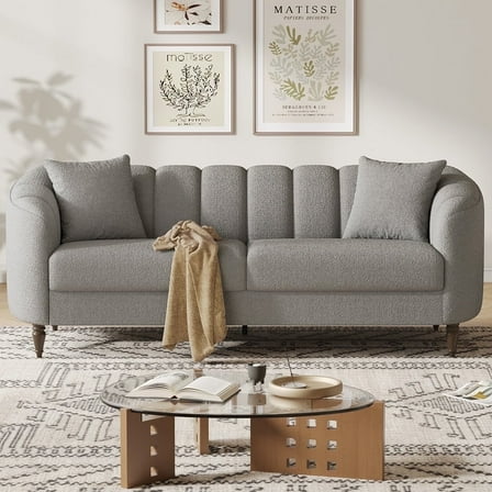 COPIAE 82 Inch Loveseat Sofa,Modern Couch and Sofa,Curved Petal Design Furniture,Sturdy and Easy Installation,Small Sofa for Living Room Bedroom Office and Apartment,Terry Fleece Fabric Gray