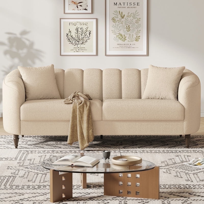 COPIAE 82 Inch Loveseat Sofa,Modern Couch and Sofa,Curved Petal Design Furniture,Sturdy and Easy Installation,Small Sofa for Living Room Bedroom Office and Apartment,Terry Fleece Fabric Apricot