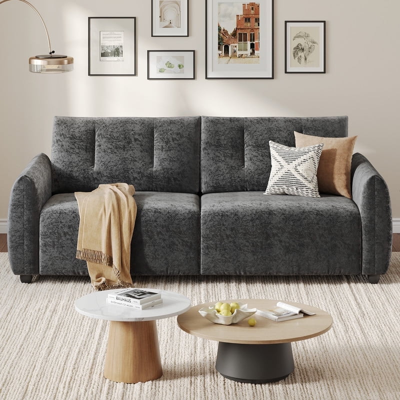 COPIAE 84.5 Inch Loveseat Sofa, Modern Couch and Sofa, Feather-tip armrest design, Sturdy and Easy Installation, Small Sofa for Living Room Bedroom Office and Apartment, Chenille Fabric,Gray