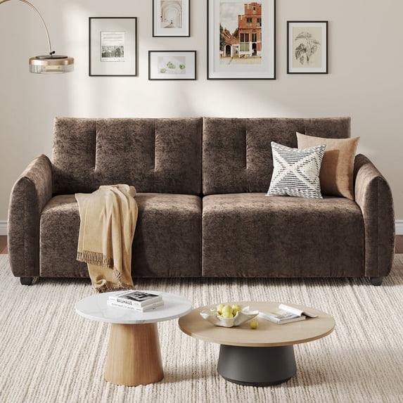 COPIAE 84.5 Inch Loveseat Sofa, Modern Couch and Sofa, Feather-tip armrest design, Sturdy and Easy Installation, Small Sofa for Living Room Bedroom Office and Apartment, Chenille Fabric,Dark Brown