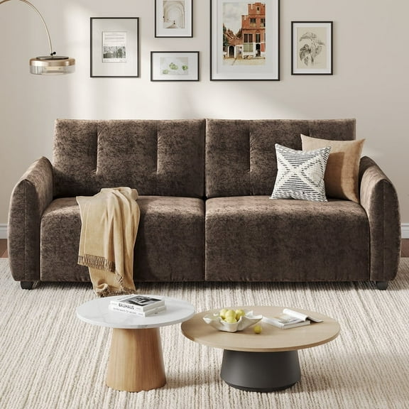 COPIAE 84.5 Inch Loveseat Sofa, Modern Couch and Sofa, Feather-tip armrest design, Sturdy and Easy Installation, Small Sofa for Living Room Bedroom Office and Apartment, Chenille Fabric,Dark Brown
