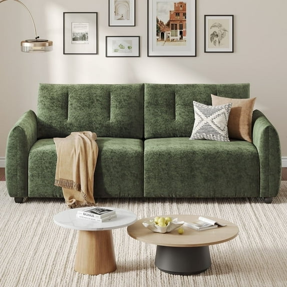 COPIAE 84.5 Inch Loveseat Sofa, Modern Couch and Sofa, Feather-tip armrest design, Sturdy and Easy Installation, Small Sofa for Living Room Bedroom Office and Apartment, Chenille Fabric,Green