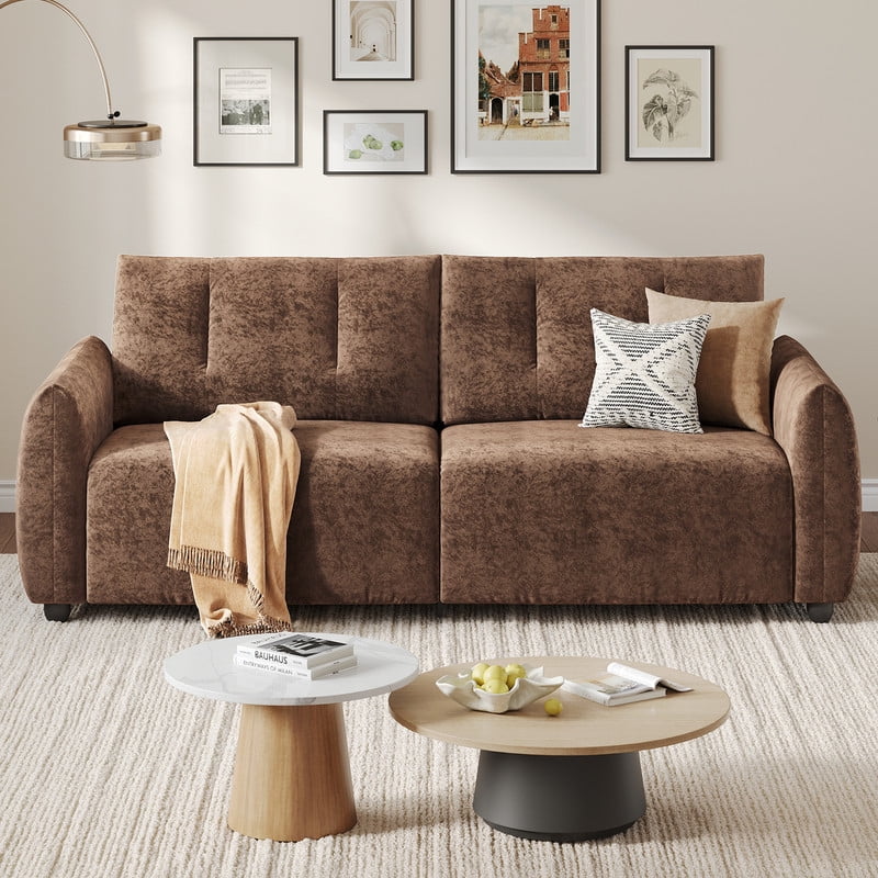 COPIAE 84.5 Inch Loveseat Sofa, Modern Couch and Sofa, Feather-tip armrest design, Sturdy and Easy Installation, Small Sofa for Living Room Bedroom Office and Apartment, Chenille Fabric,Brown