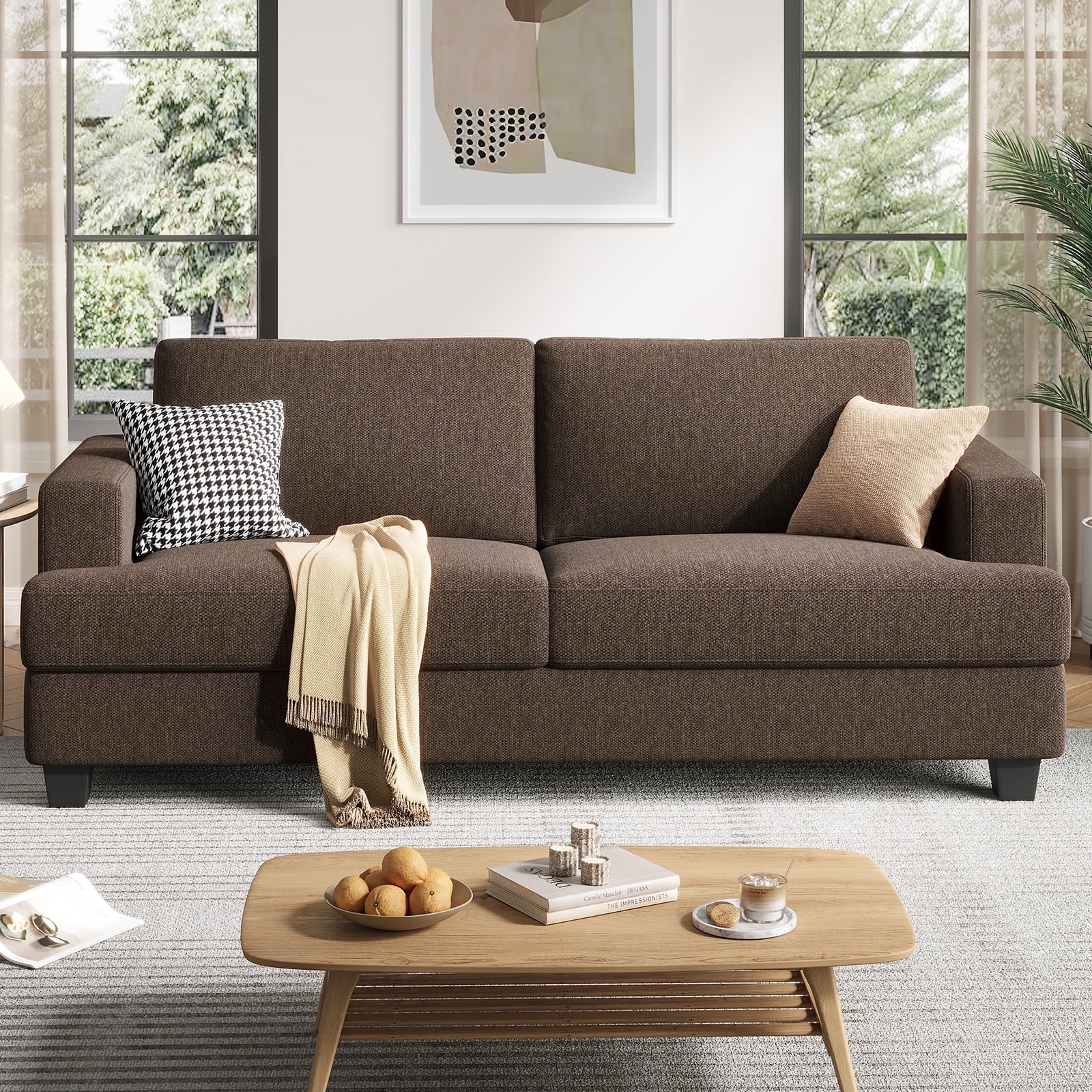 BLAZANT 84” Loveseat Sofa, High Resilience Loveseat Sofa, Linen Fabric 2 Seat Sofa Couch with Wooden Frame& Upholstered Cushion, Modern Deep Seat Sofa for Bedroom Office