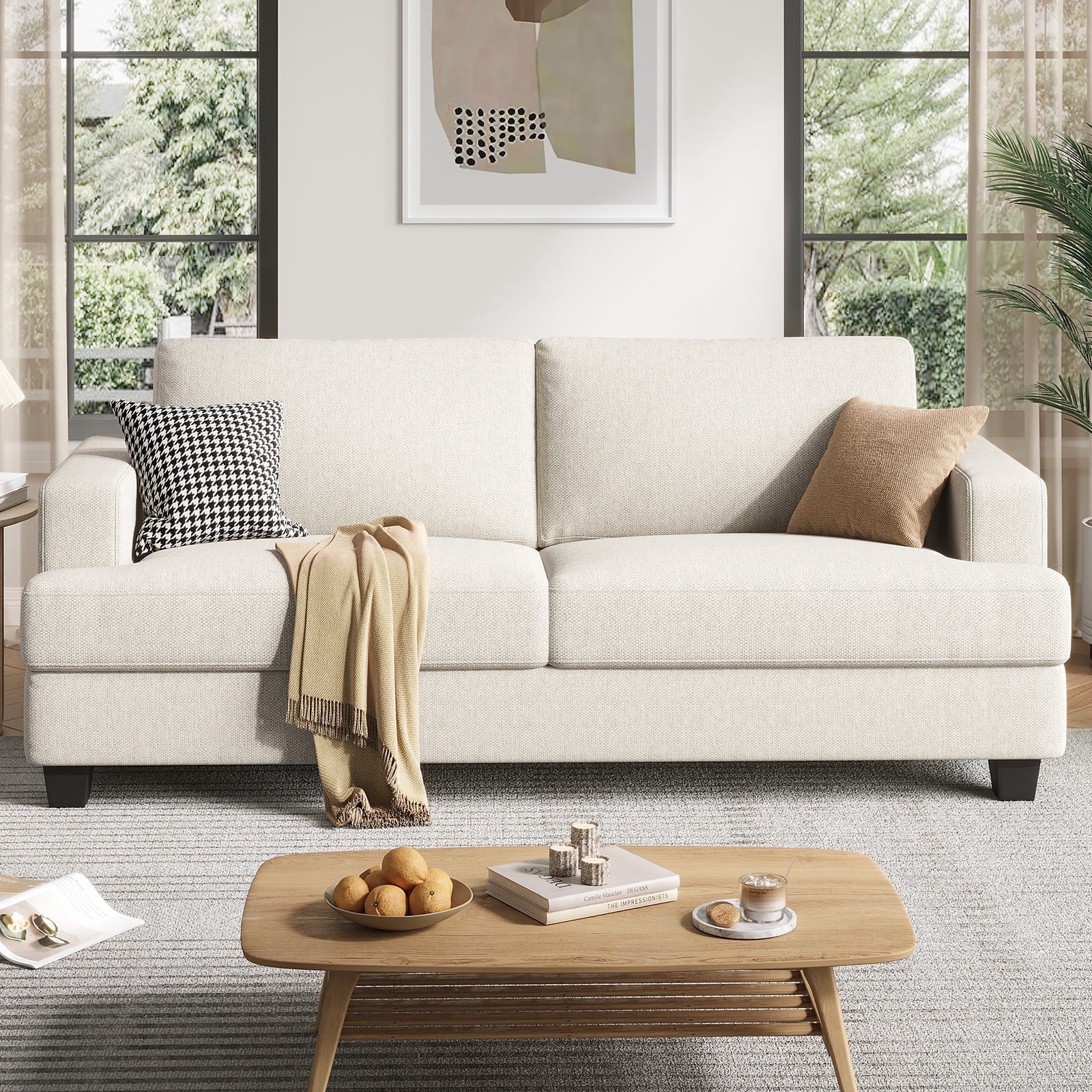 BLAZANT 84” Loveseat Sofa, High Resilience Loveseat Sofa, Linen Fabric 2 Seat Sofa Couch with Wooden Frame& Upholstered Cushion, Modern Deep Seat Sofa for Bedroom Office