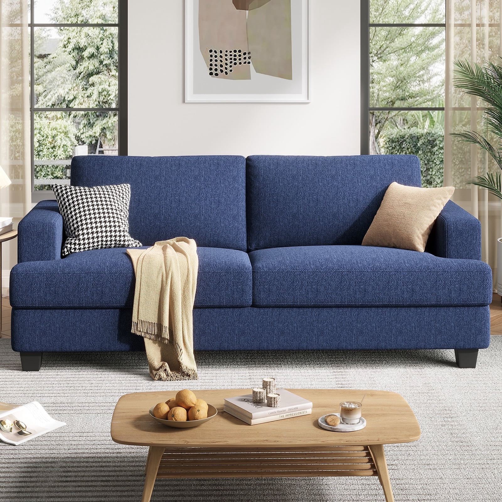 BLAZANT 84” Loveseat Sofa, High Resilience Loveseat Sofa, Linen Fabric 2 Seat Sofa Couch with Wooden Frame& Upholstered Cushion, Modern Deep Seat Sofa for Bedroom Office