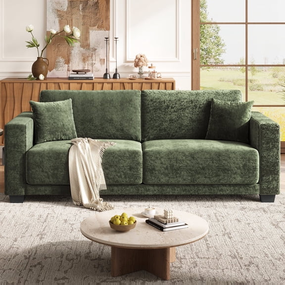 COPIAE 86 Inch Sofa with Extra Deep Seats Oversize,2 Seater Sofa for Living Room, Modern Couch and Sofa, Comfy Armrests and Seats and Backrests, Easy Installation,Chenille Fabric Green