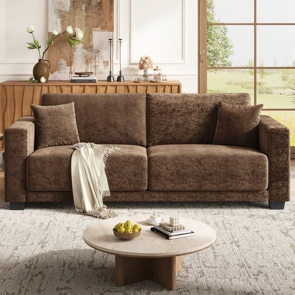 COPIAE 86 Inch Sofa with Extra Deep Seats Oversize,2 Seater Sofa for Living Room, Modern Couch and Sofa, Comfy Armrests and Seats and Backrests, Easy Installation,Chenille Fabric Brown