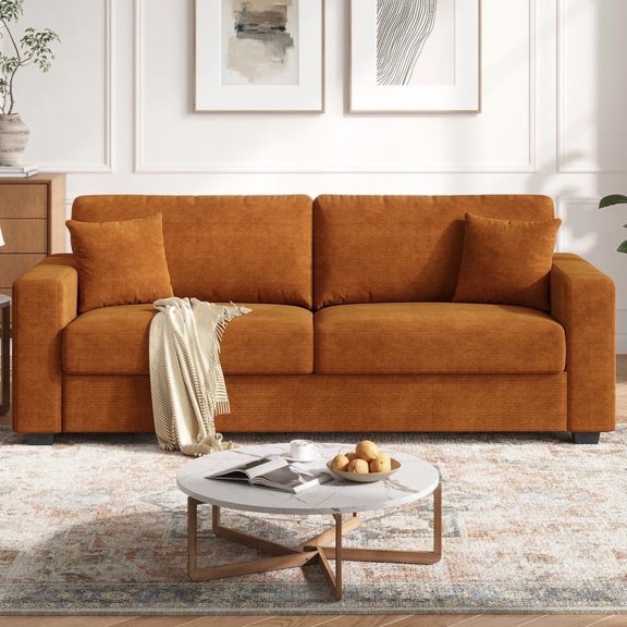 BLAZANT 87.5 Inch Sofa with Extra Deep Seats Oversize, Linen Fabric 2 Seater Sofa for Living Room,Modern Couch and Loveseat, Comfy Armrests and Seats and Backrests, Easy Installation,Brown