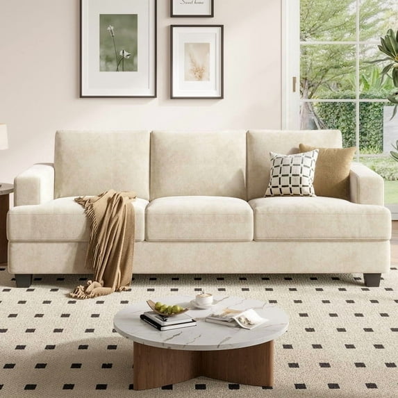 BLAZANT 89" Extra Deep Seats Oversize, Chenille Fabric 3 Seater Sofa for Living Room, Modern Couch and Sofa, Comfy Armrests and Seats and Backrests, Easy Installation,Beige