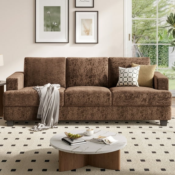 BLAZANT 89" Extra Deep Seats Oversize, Chenille Fabric 3 Seater Sofa for Living Room, Modern Couch and Sofa, Comfy Armrests and Seats and Backrests, Easy Installation, Brown