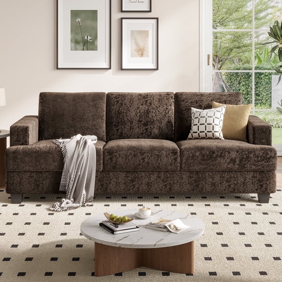 BLAZANT 89" Extra Deep Seats Oversize, Chenille Fabric 3 Seater Sofa for Living Room, Modern Couch and Sofa, Comfy Armrests and Seats and Backrests, Easy Installation,Dark Brown