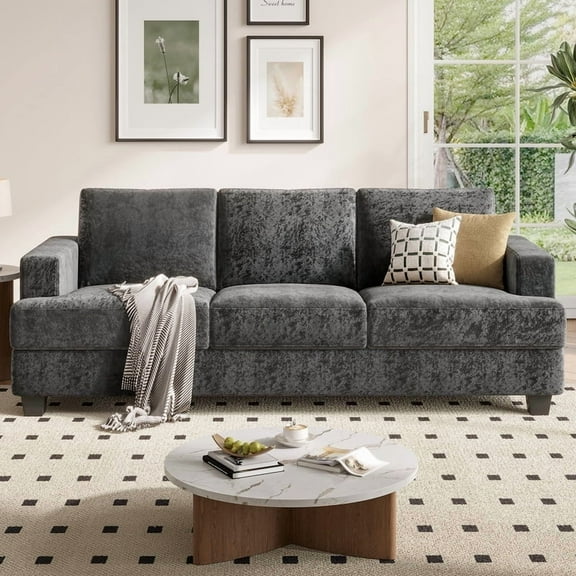 BLAZANT 89" Extra Deep Seats Oversize, Chenille Fabric 3 Seater Sofa for Living Room, Modern Couch and Sofa, Comfy Armrests and Seats and Backrests, Easy Installation,Gray