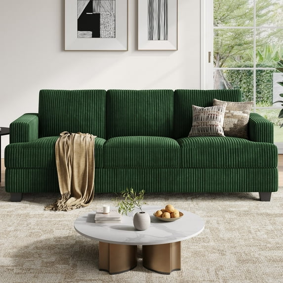 BLAZANT 89" Extra Deep Seats Oversize, Wide Corduroy Fabric 3 Seater Sofa for Living Room, Modern Couch and Sofa, Comfy Armrests and Seats and Backrests, Easy Installation,Dark Green