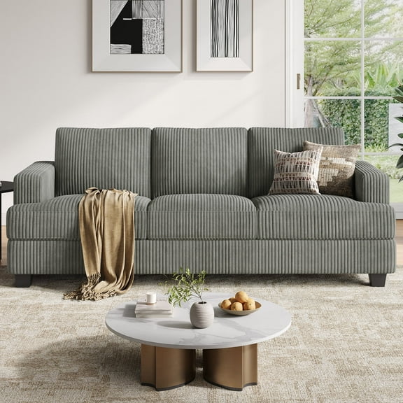 BLAZANT 89" Extra Deep Seats Oversize, Wide Corduroy Fabric 3 Seater Sofa for Living Room, Modern Couch and Sofa, Comfy Armrests and Seats and Backrests, Easy Installation,Dark Gray