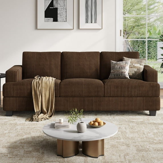 BLAZANT 89" Extra Deep Seats Oversize, Wide Corduroy Fabric 3 Seater Sofa for Living Room, Modern Couch and Sofa, Comfy Armrests and Seats and Backrests, Easy Installation,Brown