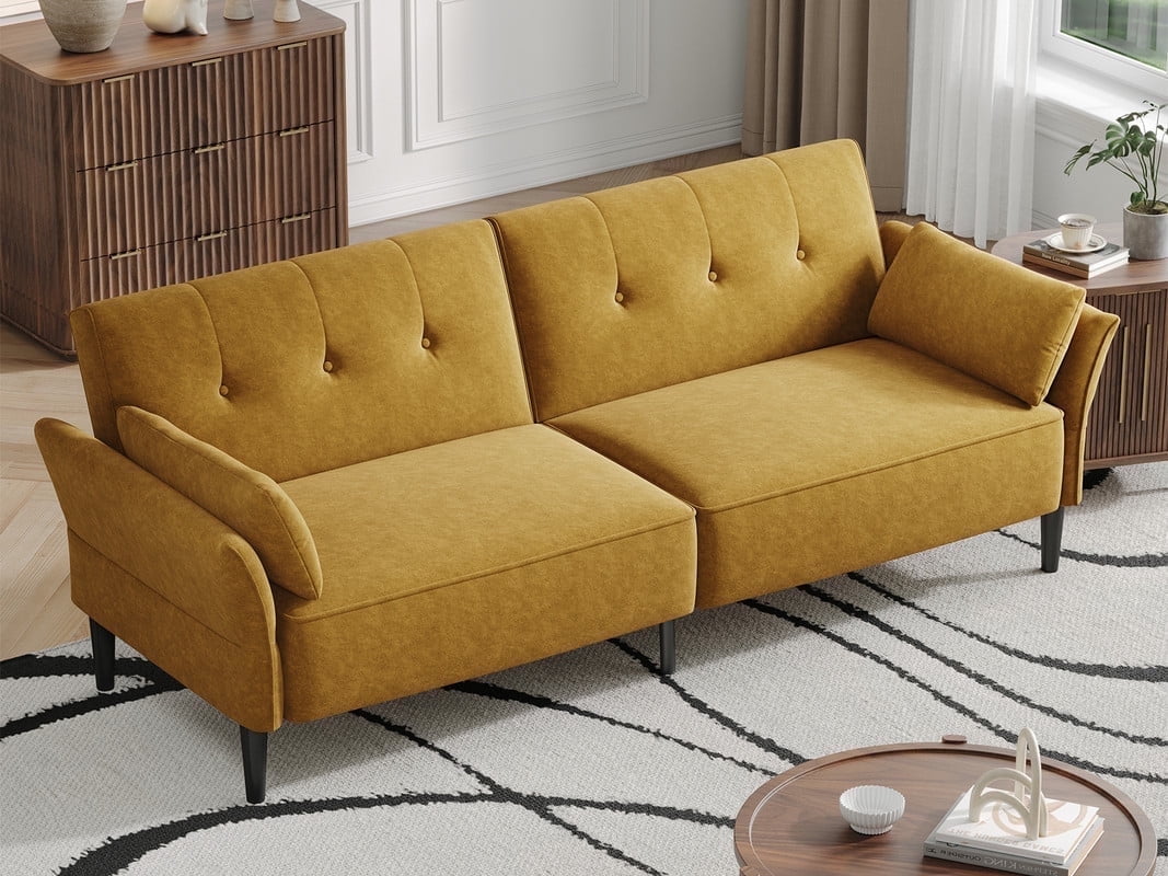 COPIAE 89” Futon Sofa Bed with 2 Square Pillows, Convertible Sleeper Sofa with Adjustable Backrest& Armrests, Modern Loveseat Sleeper for Living Room