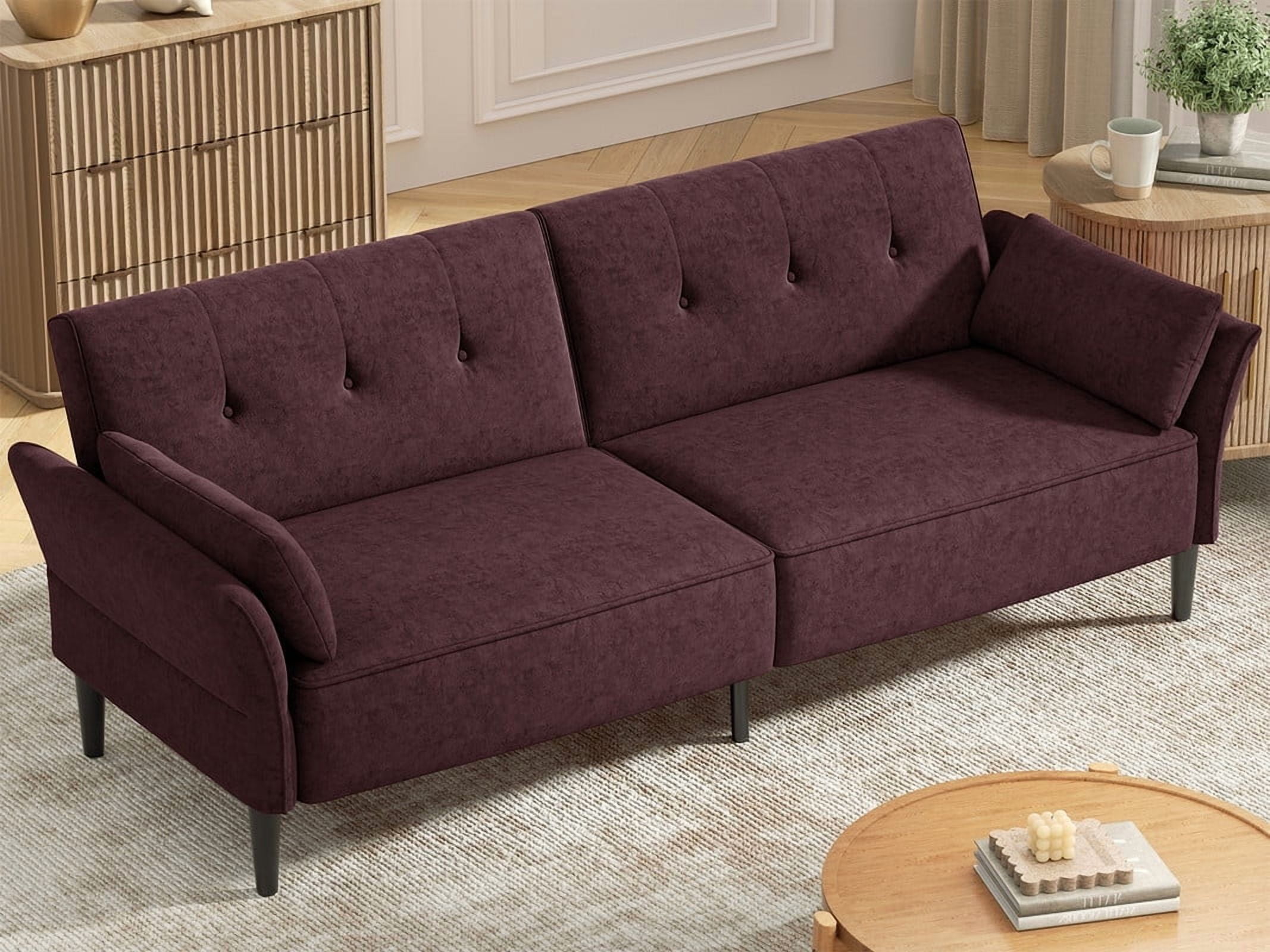 COPIAE 89” Futon Sofa Bed with 2 Square Pillows, Convertible Sleeper Sofa with Adjustable Backrest& Armrests, Modern Loveseat Sleeper for Living Room