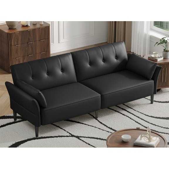 BLAZANT 89” Futon Sofa Bed with 2 Square Pillows, Convertible Sleeper Sofa with Adjustable Backrest& Armrests, Modern Loveseat Sleeper for Living Room