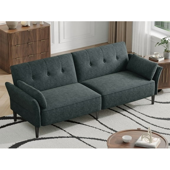 COPIAE 89” Futon Sofa Bed with 2 Square Pillows, Convertible Sleeper Sofa with Adjustable Backrest& Armrests, Modern Loveseat Sleeper for Living Room