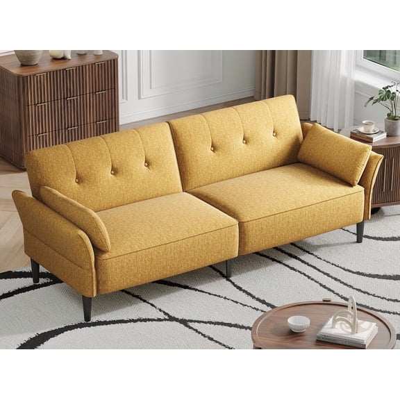 COPIAE 89” Futon Sofa Bed with 2 Square Pillows, Convertible Sleeper Sofa with Adjustable Backrest& Armrests, Modern Loveseat Sleeper for Living Room