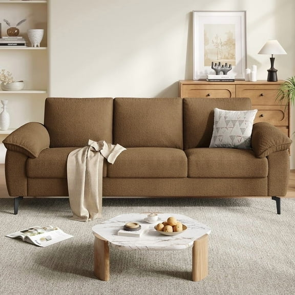 BLAZANT 89 Inch Sofa with Extra Deep Seats Oversize, 3 Seater Sofa for Living Room, comfy Tuxedo Arms With High Backrests,Modern Couch And Easy Installation,Terry Fleece Fabric Beige.
