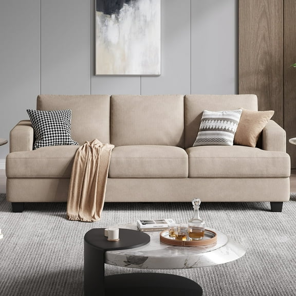 BLAZANT 89" Sofa Couch, 3 Seater Sofa with Suppleness Armrests, Corduroy Fabric Deep Seat Sofa with Upholstered Cushion& Backrests, Modern Comfy Couch for Living Room Apartment Office