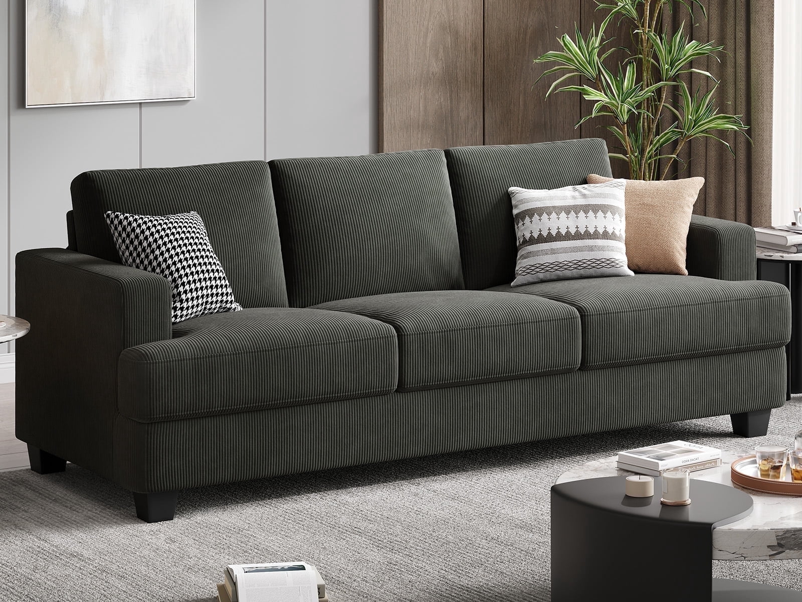 BLAZANT 89" Sofa Couch, 3 Seater Sofa with Suppleness Armrests, Corduroy Fabric Deep Seat Sofa with Upholstered Cushion& Backrests, Modern Comfy Couch for Living Room Apartment Office