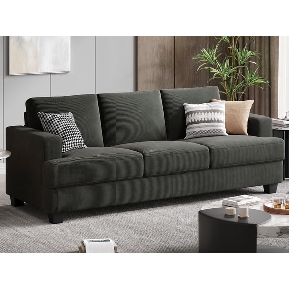 BLAZANT 89" Sofa Couch, 3 Seater Sofa with Suppleness Armrests, Corduroy Fabric Deep Seat Sofa with Upholstered Cushion& Backrests, Modern Comfy Couch for Living Room Apartment Office