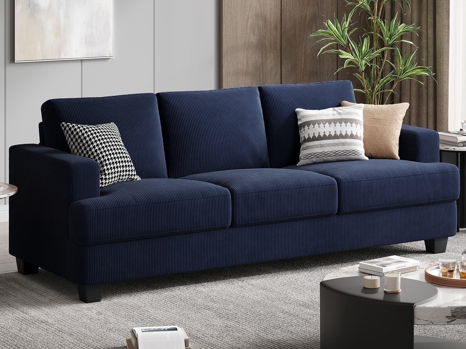 BLAZANT 89" Sofa Couch, 3 Seater Sofa with Suppleness Armrests, Corduroy Fabric Deep Seat Sofa with Upholstered Cushion& Backrests, Modern Comfy Couch for Living Room Apartment Office