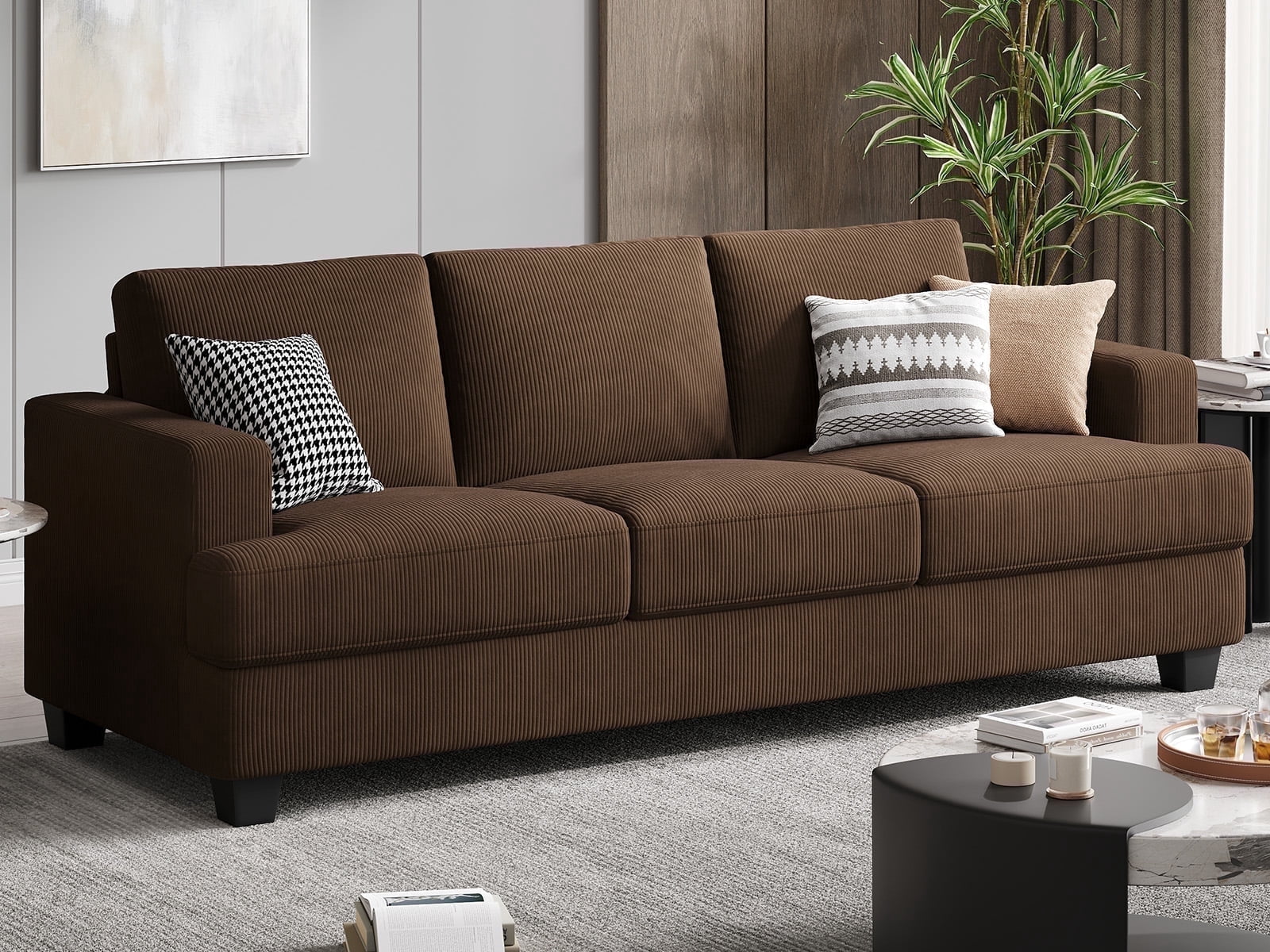 BLAZANT 89" Sofa Couch, 3 Seater Sofa with Suppleness Armrests, Corduroy Fabric Deep Seat Sofa with Upholstered Cushion& Backrests, Modern Comfy Couch for Living Room Apartment Office