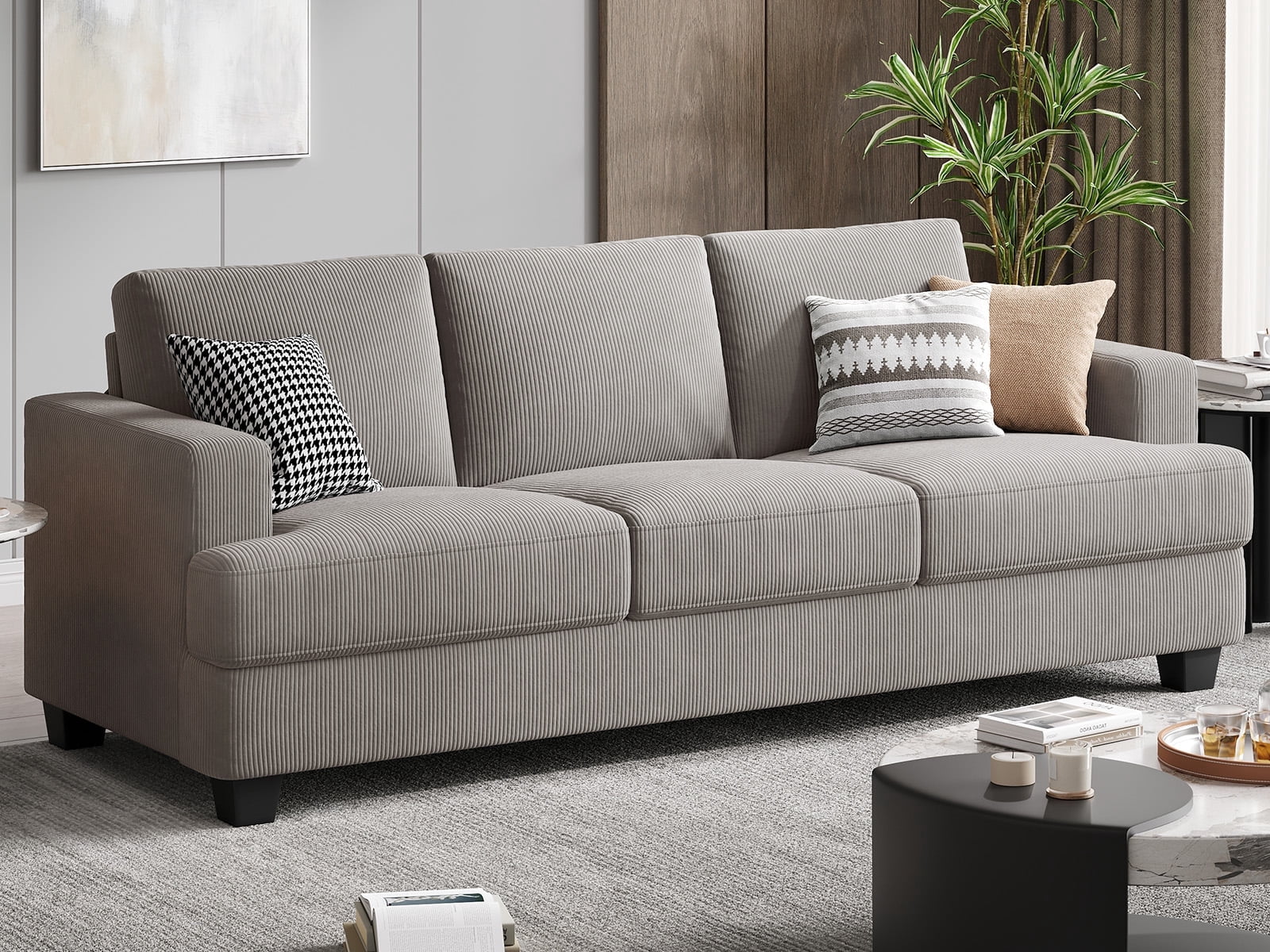 BLAZANT 89" Sofa Couch, 3 Seater Sofa with Suppleness Armrests, Corduroy Fabric Deep Seat Sofa with Upholstered Cushion& Backrests, Modern Comfy Couch for Living Room Apartment Office