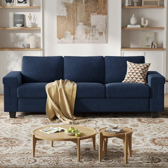 BLAZANT 90" 3 Seater Sofa Couch with Deep Seat, 90" Modern Upholstered Sofa with Armrests, Easy Installation, Comfy Couches for Living Room, Apartment,Blue