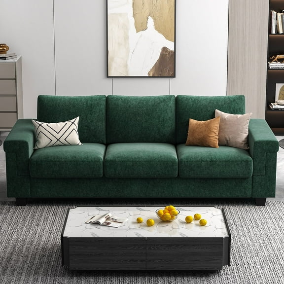 BLAZANT 90 Inch Sofa Couch, 3 Seater Couches with Deep Seats, Modern 3-Seat Sofa for Living Room Apartment Lounge, Detachable Sofa Cover, Green