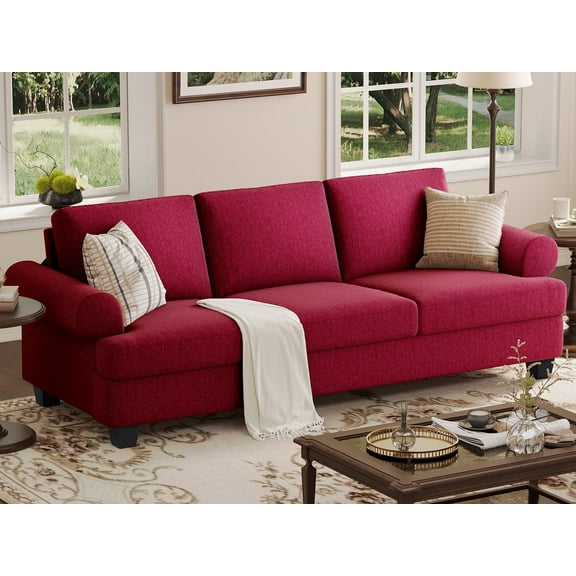 COPIAE 91 Inch Lawson Sofa with Extra Deep Seats Oversize, 3-Seat Sofa Couch, Couches for Living Room, Mid-Century Modern, Apartment Lounge, Red Sofas for Living Room