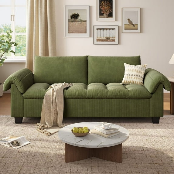 COPIAE 96 Inch Sofa with Extra Deep Seats Oversize, 2 Seater Sofa for Living Room, Comfy Tuxedo Arms with Comfy Backrests ,Modern Couch and Easy Installation,Corduroy Fabric,Green