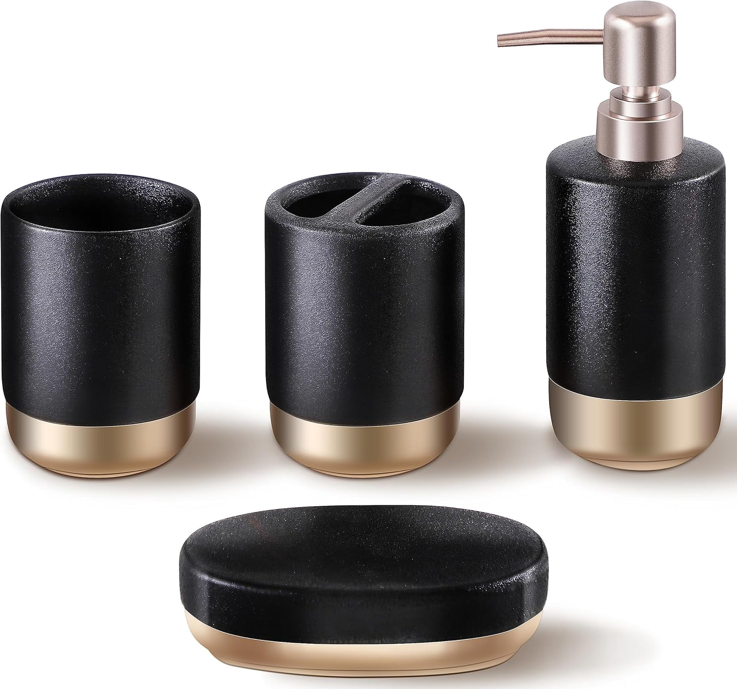 BLBYHO Matte Black and Gold Bathroom Accessories Set Complete 4 Pcs ...