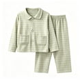thumbnail image 1 of BLCHUNen 2 Piece Outfit Boy Clothes Lapel Neck Button down Shirts and Pants Casual Loose Plaid Girl Clothes,11-12Years,Green, 1 of 5