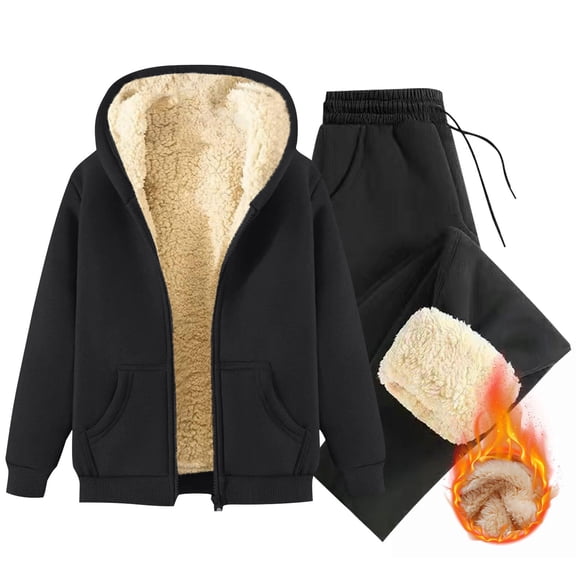 BLCHUNen 2 Piece Outfits Sweatsuits for Men Fleece Casual Full Zip up Hooded Tops Thickened Warm Workout Sports Tracksuits Sets