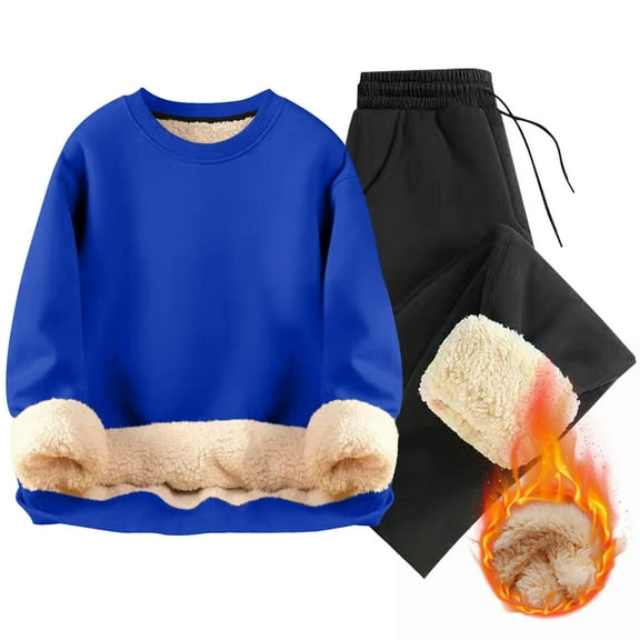 BLCHUNen 2 Piece Outfits Sweatsuits for Men Fleece Crew Neck Pullover Long Sleeve Tops Casual Thickened Warm Winter Tracksuits Sets