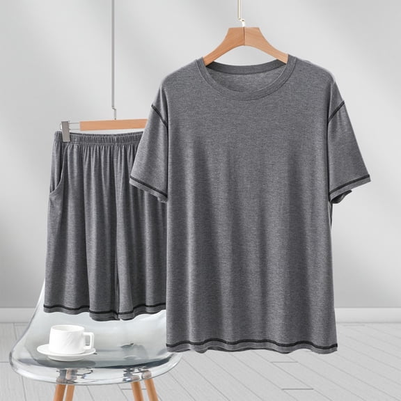 BLCHUNen 2 Piece Outfits for Men Lightweight Crew Neck Pullover Short Sleeve Tops and Elastic Waist Shorts Pajamas Sets