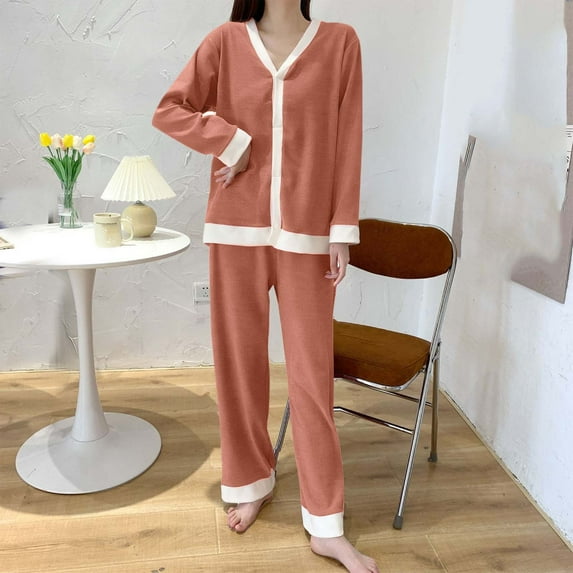 BLCHUNen 2 Piece Outfits for Women Fleece Thickened Warm Casual Long Sleeve Loungewear Pajamas Sets with Pockets