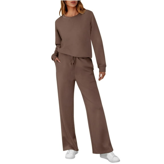 BLCHUNen 2 Piece Outfits for Women Long Sleeve Crew Neck Pullover Fall Winter Loungewear Casual Sweatsuits Pajamas Sets