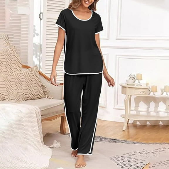 BLCHUNen 2 Piece Outfits for Women Short Sleeve Crew Neck Pullover Lightweight Casual Summer Fall Loungewear Pajamas Sets