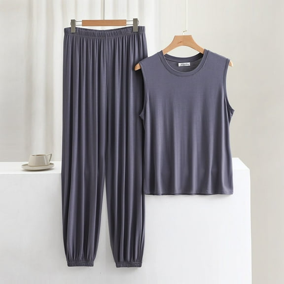 BLCHUNen 2 Piece Pajamas Outfits for Men Casual Plus Size Sleeveless Lightweight Comfy Soft Lounge Sleep Nightwear Sets