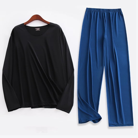 BLCHUNen 2 Piece Pajamas Sets for Men Casual Crew Neck Pullover Lightweight Loose Breathable Long Sleeve Loungewear Outfits Sets