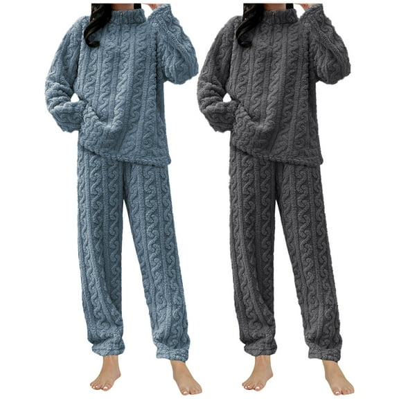 BLCHUNen 2 Piece Pajamas Sets for Women Cable Knitted Pullover Turtle Neck Sweater Casual Long Sleeve Loungewear Outfits